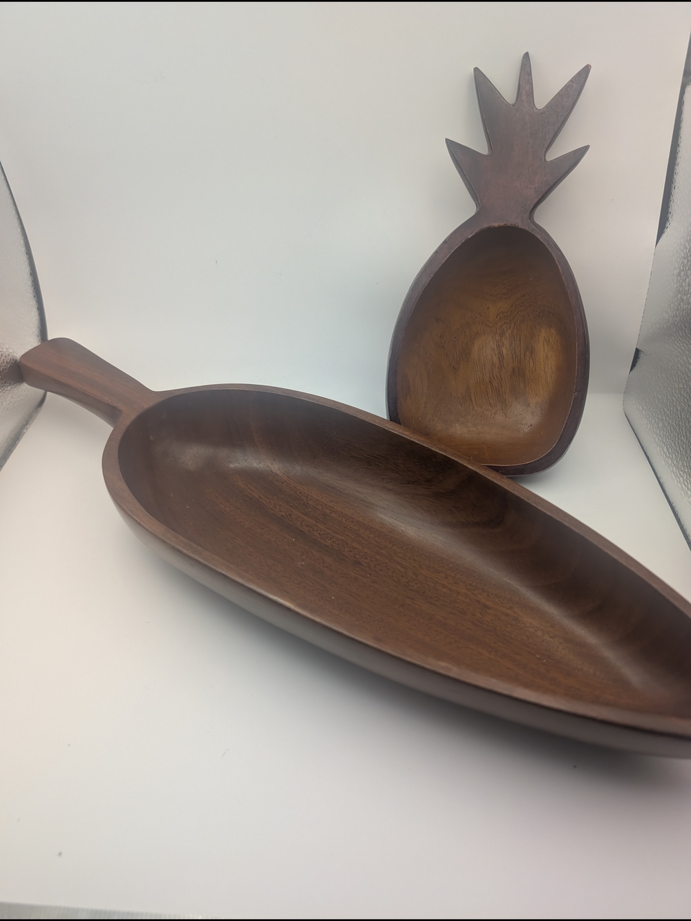 Handcrafted Brown Wooden Serving Bowl Set - Pineapple & Oblong Designs